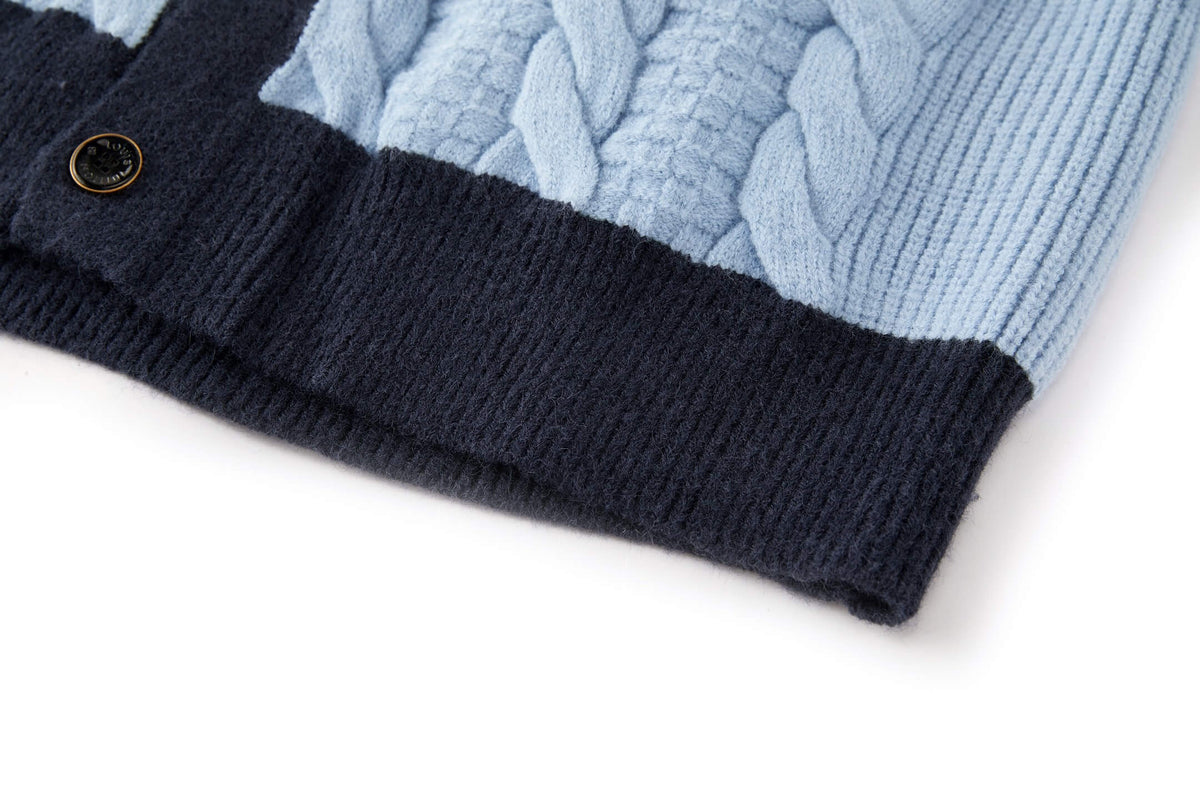 Cable-Knit Leather Patch Cardigan Jacket