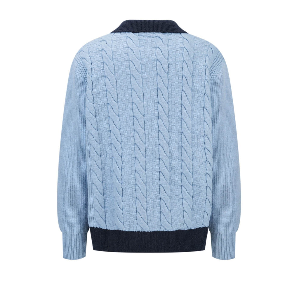 Cable-Knit Leather Patch Cardigan Jacket