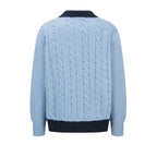 Cable-Knit Leather Patch Cardigan Jacket