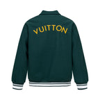 Green Shearling Collar Baseball Jacket