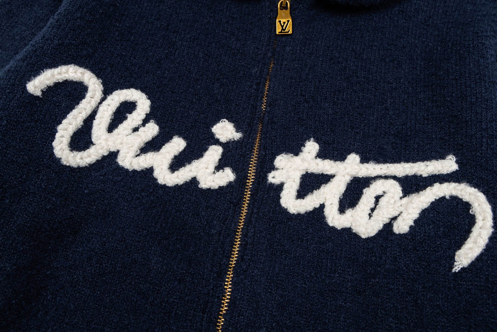 Letter Intarsia Merino Wool Jacket