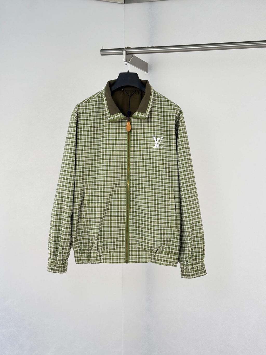 Green Plaid Gradient Color‑Block Jacket