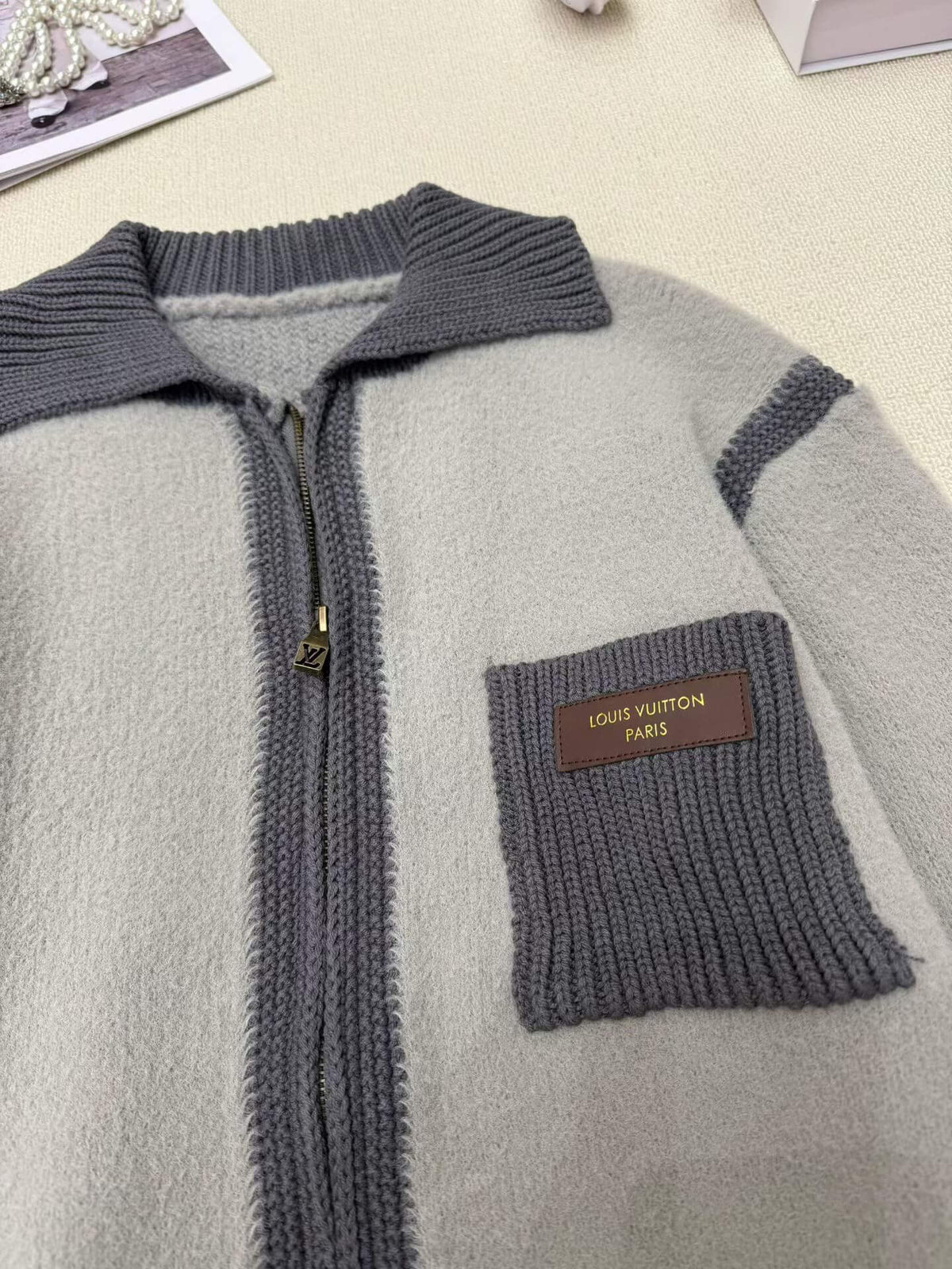 Leather Patch Pocket Sweater Jacket