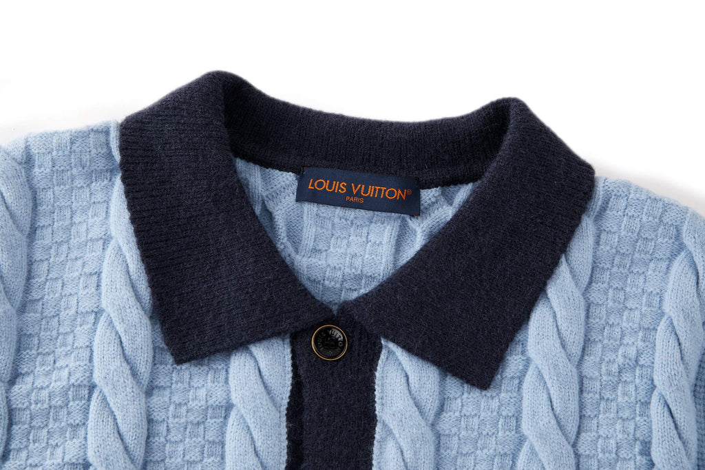 Cable-Knit Leather Patch Cardigan Jacket