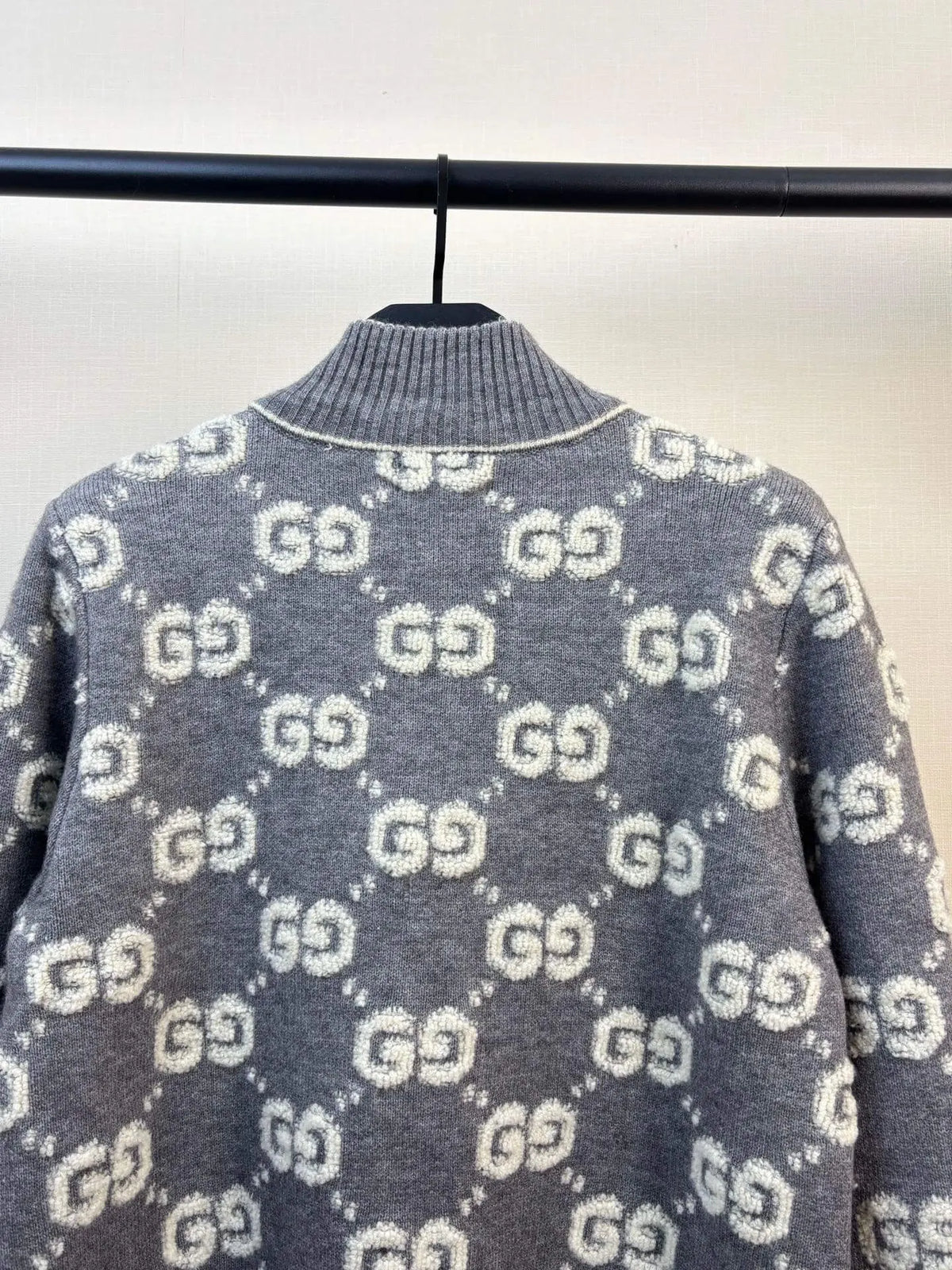 Towel-Embroidered Wool Knit Jacket