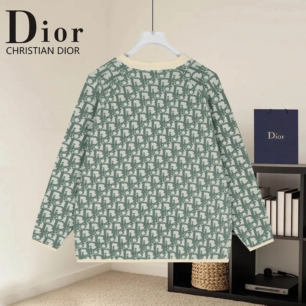 Oblique Jacquard Crew Neck Knit Sweater