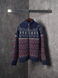 Geometric Jacquard Diamond Zip‑Up Sweater Jacket