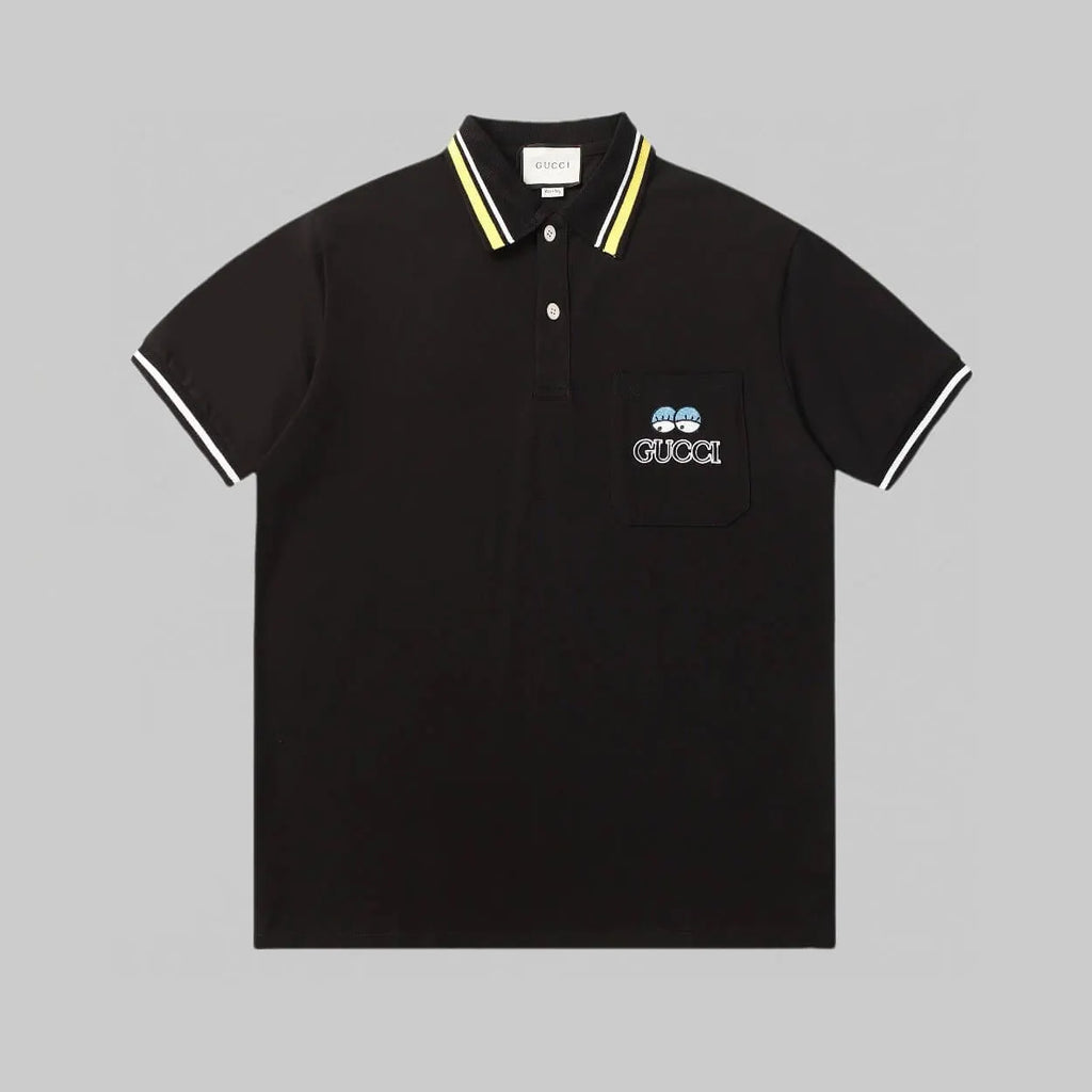 Dual‑Eye Gaze‑Motif Embroidered Polo Shirt