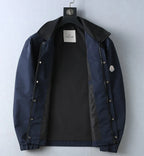 Script Embroidery Collared Zip‑Up Jacket