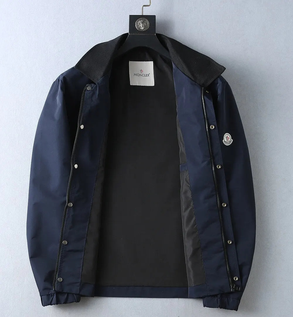 Script Embroidery Collared Zip‑Up Jacket