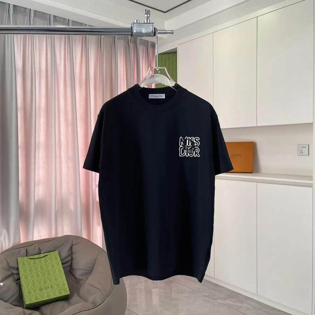 Contrast Logo Crew Neck Casual T‑Shirt