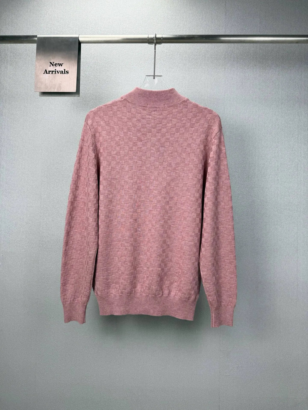 Embroidery Logo Checker Half Zip Knit Sweater