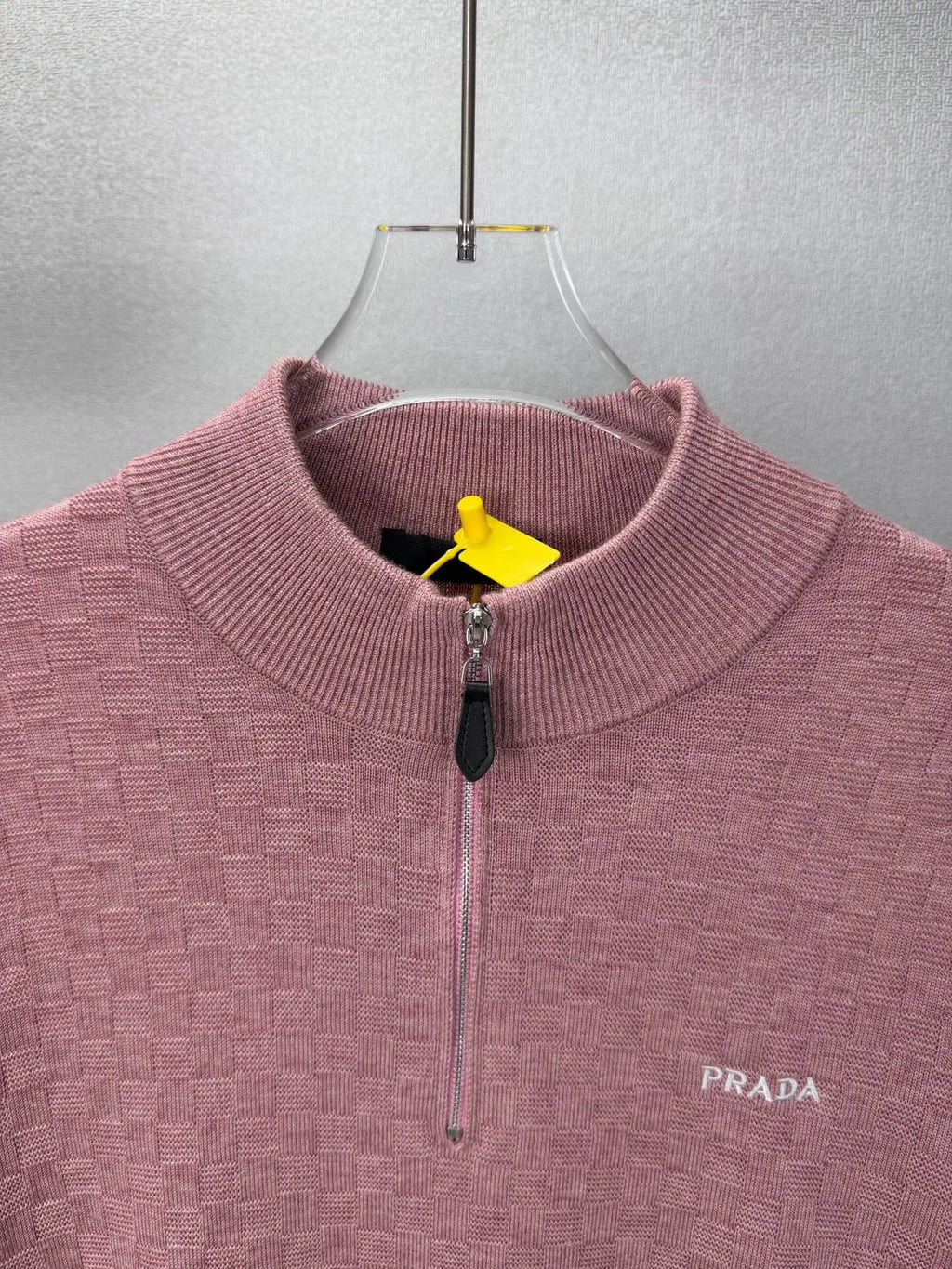 Embroidery Logo Checker Half Zip Knit Sweater