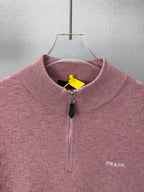 Embroidery Logo Checker Half Zip Knit Sweater