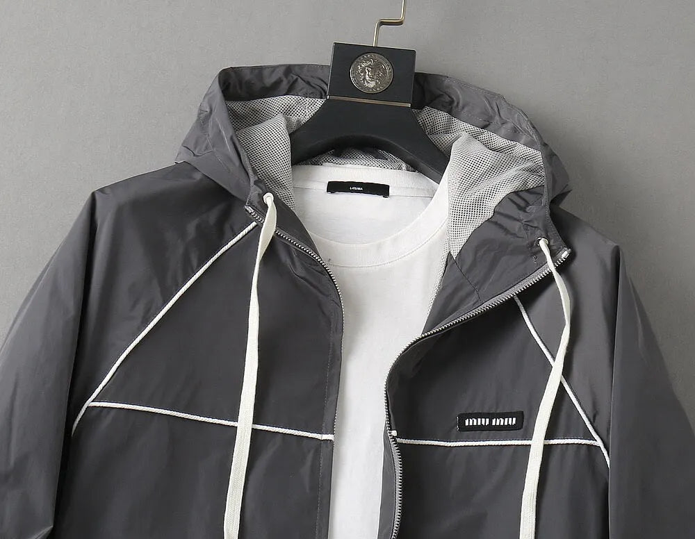 Piping Trim Hooded Zip‑Up Jacket