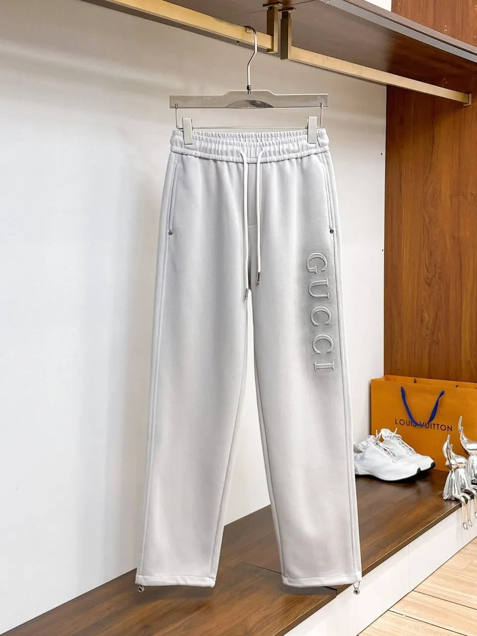 Side Embossed   Drawstring‑Hem Pants