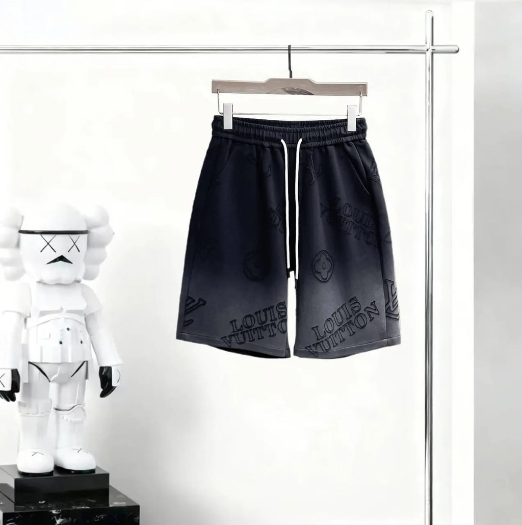 Embossed Pattern Drawstring Sweat Shorts