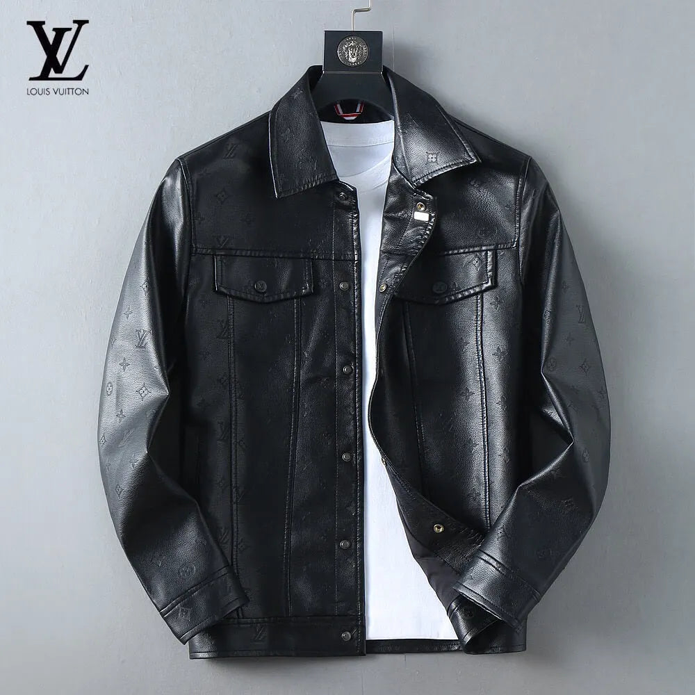 Embossed Pattern Casual Leather Jacket