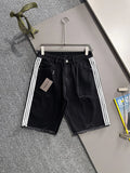 Side Stripe Frayed Hem Ripped Denim Shorts