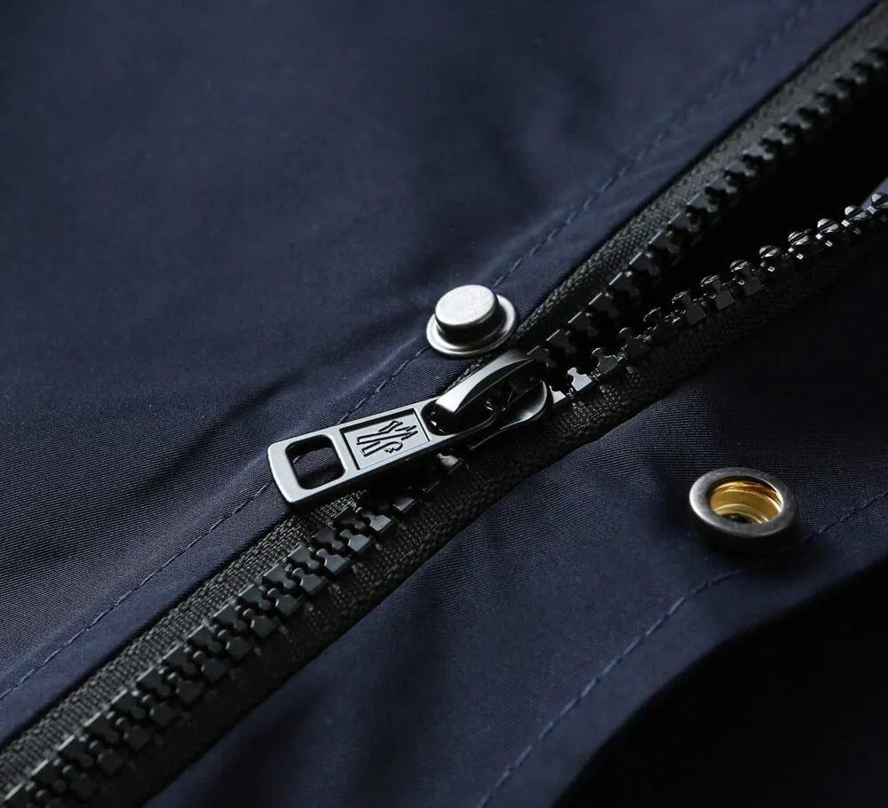 Script Embroidery Collared Zip‑Up Jacket