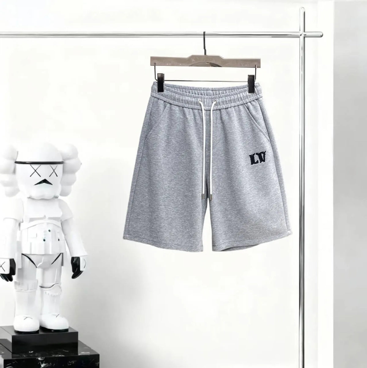 Letter‑Embroidery Drawstring Sweat Shorts