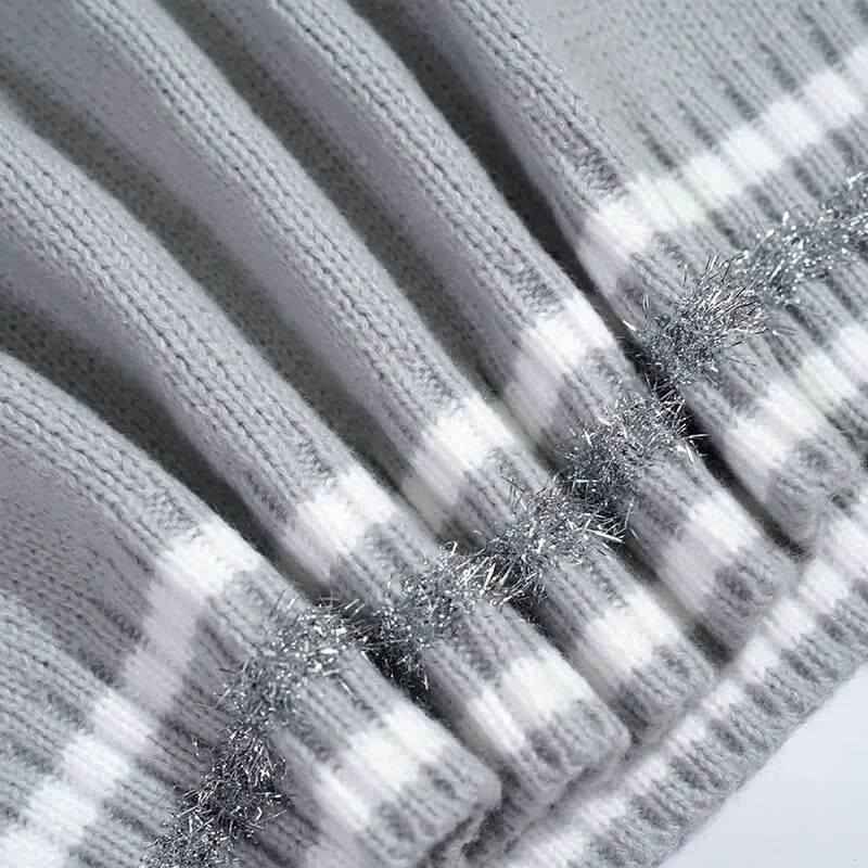Silver Patch Logo Striped Cuff Knit Sweater