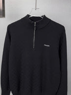 Embroidery Logo Checker Half Zip Knit Sweater