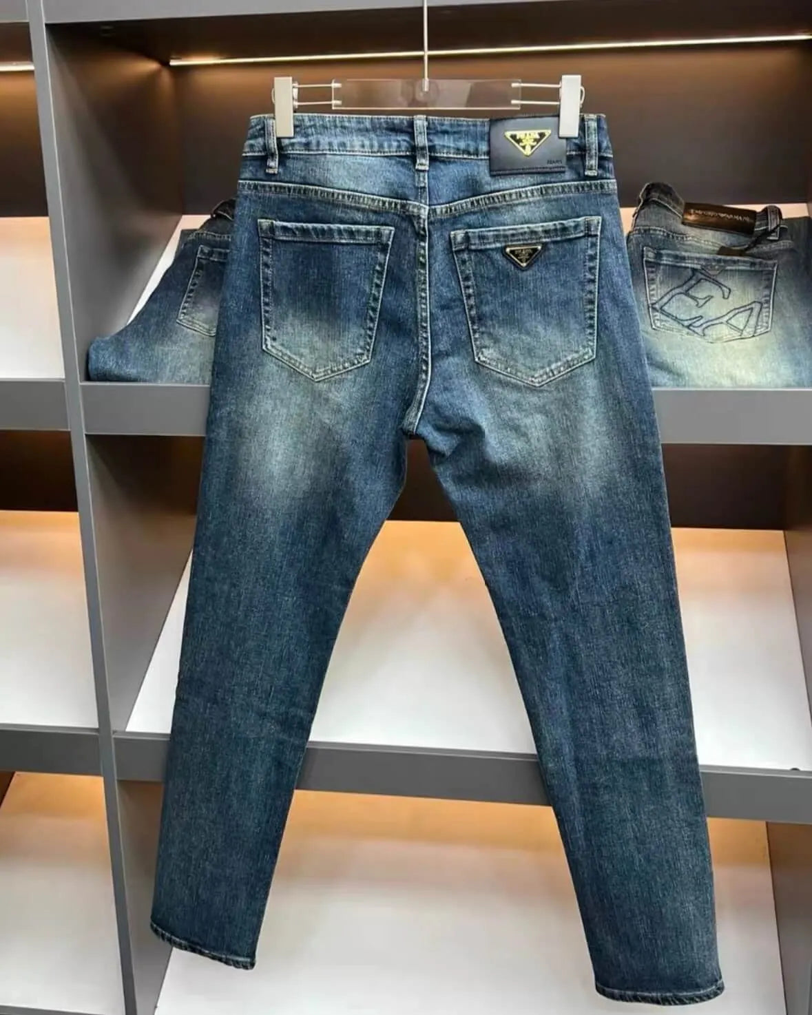 Classic Faux‑Leather Casual Denim Pants