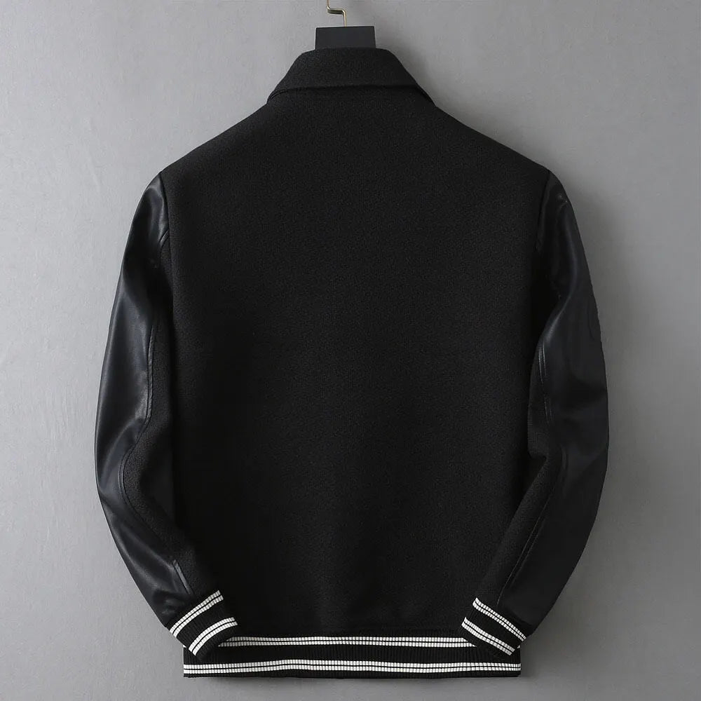 Wool‑Leather Combo Varsity Jacket