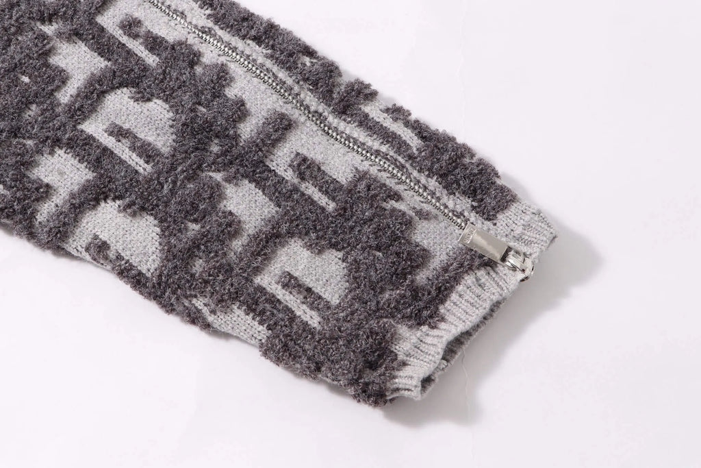 Detachable‑Zip Pattern Knit Sweater