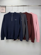 Embroidery Logo Checker Half Zip Knit Sweater