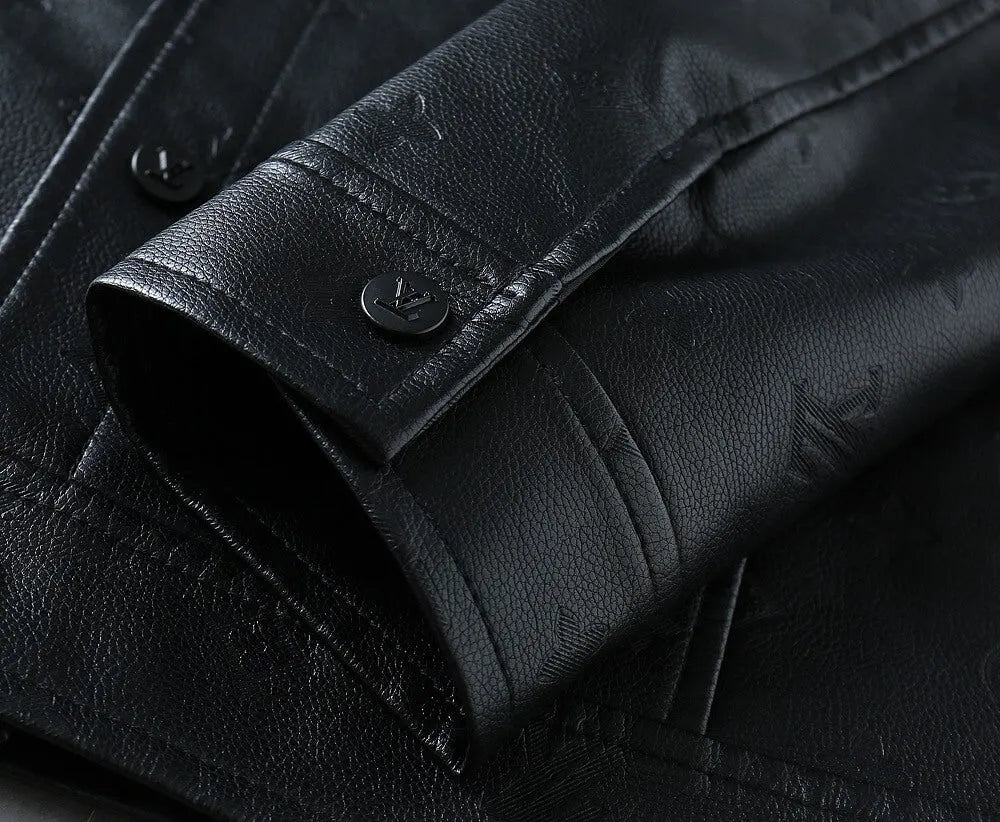Embossed Pattern Casual Leather Jacket