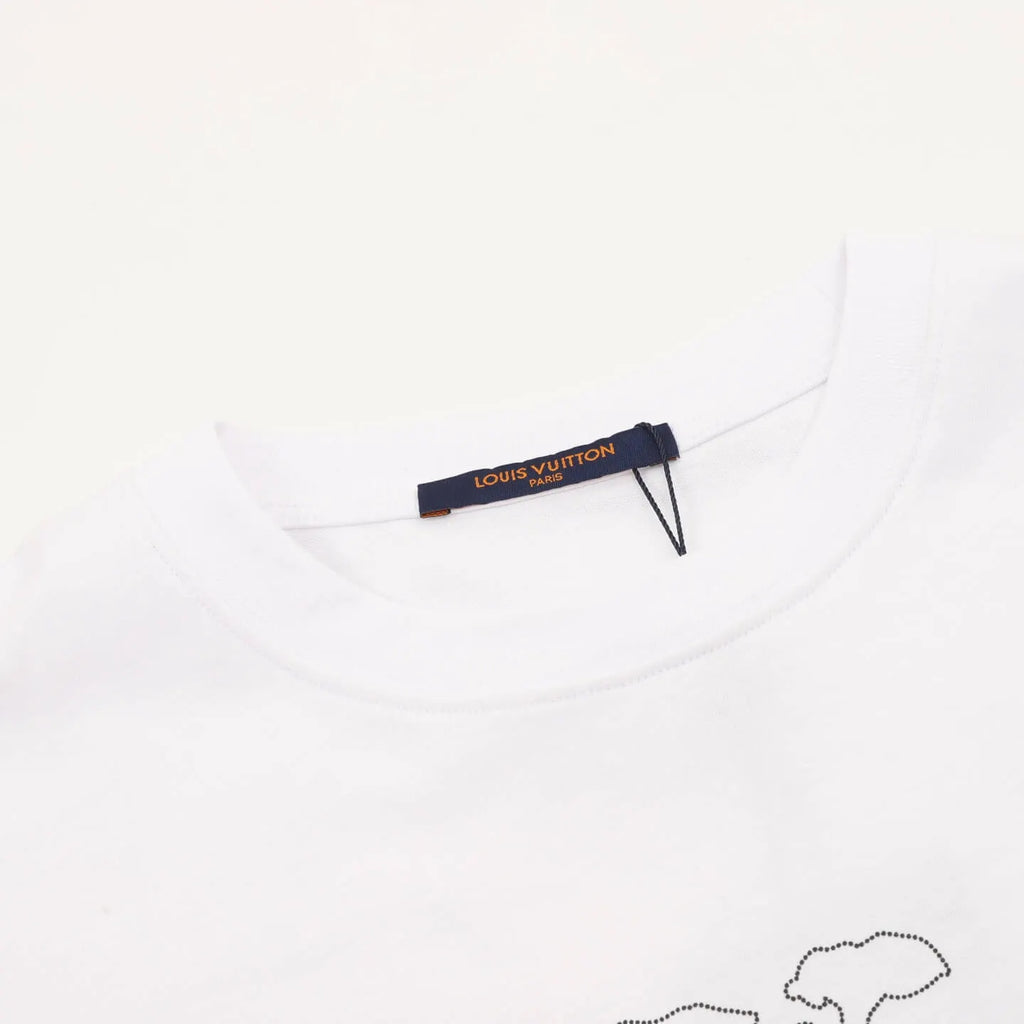 Dotted Outline Cursive Dual-Sided Print T-Shirt