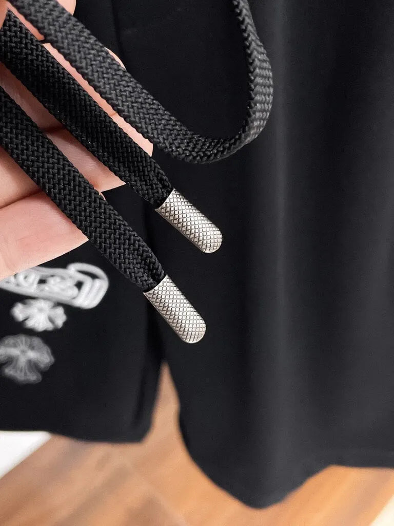 Cross‑Graphic Print Drawstring Shorts