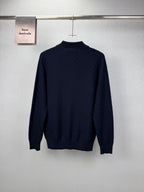 Embroidery Logo Checker Half Zip Knit Sweater