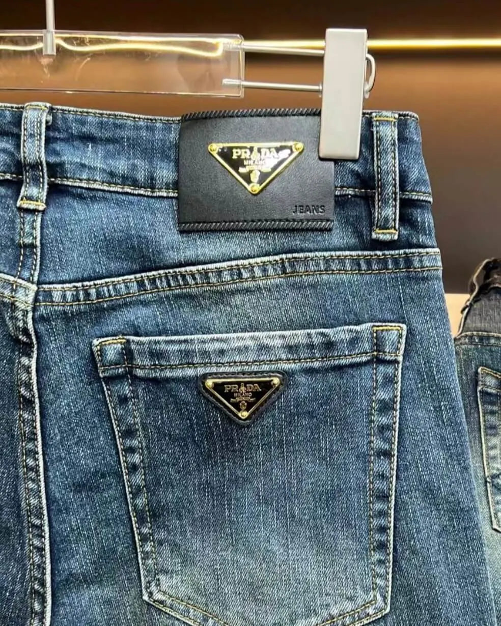 Classic Faux‑Leather Casual Denim Pants