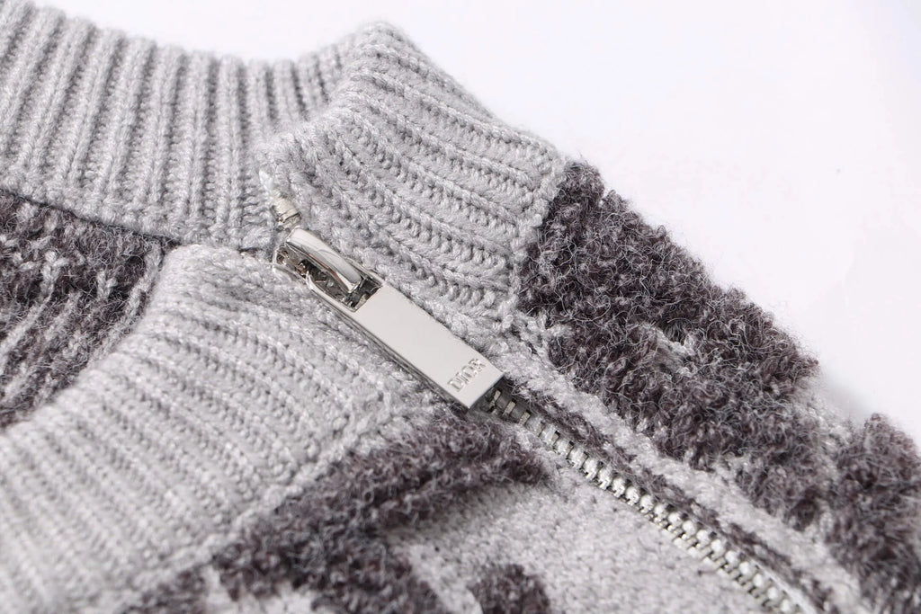 Detachable‑Zip Pattern Knit Sweater