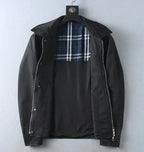 Plaid‑Lined Zip‑Up Collared Jacket