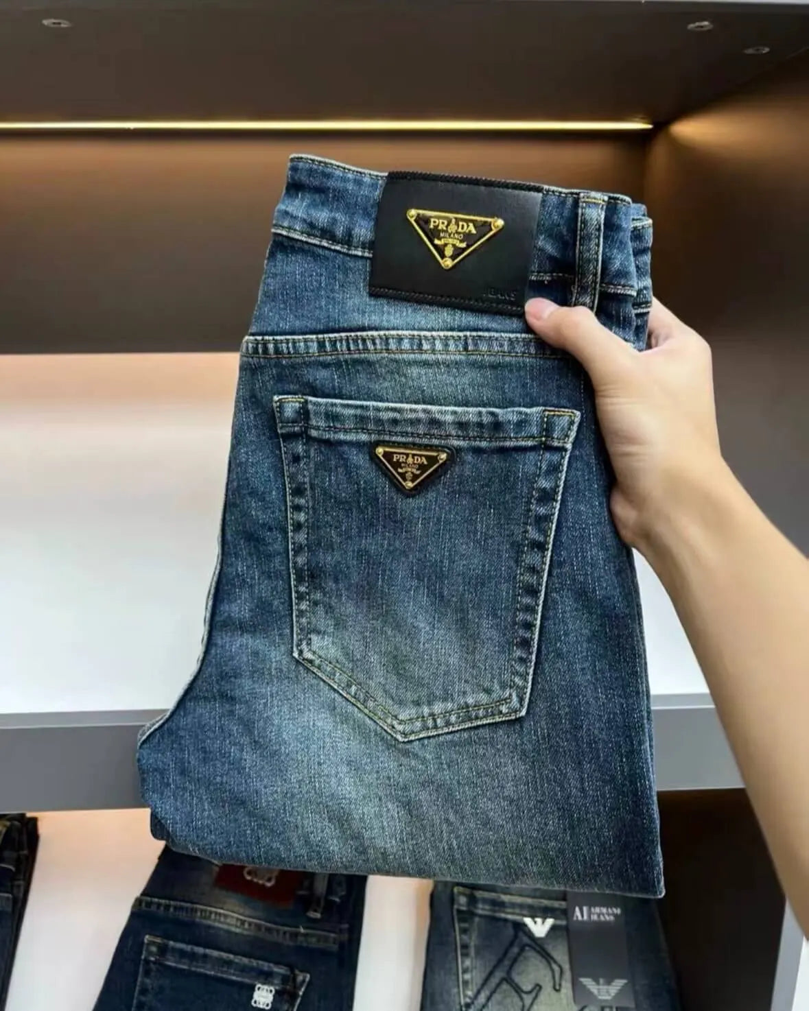 Classic Faux‑Leather Casual Denim Pants