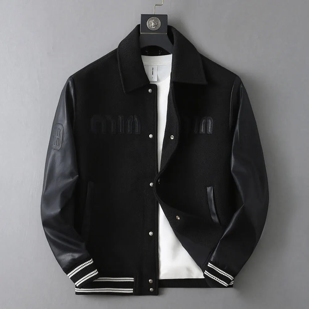 Wool‑Leather Combo Varsity Jacket
