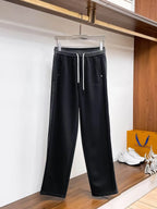 Side‑Stripe Text Detail Straight Pants