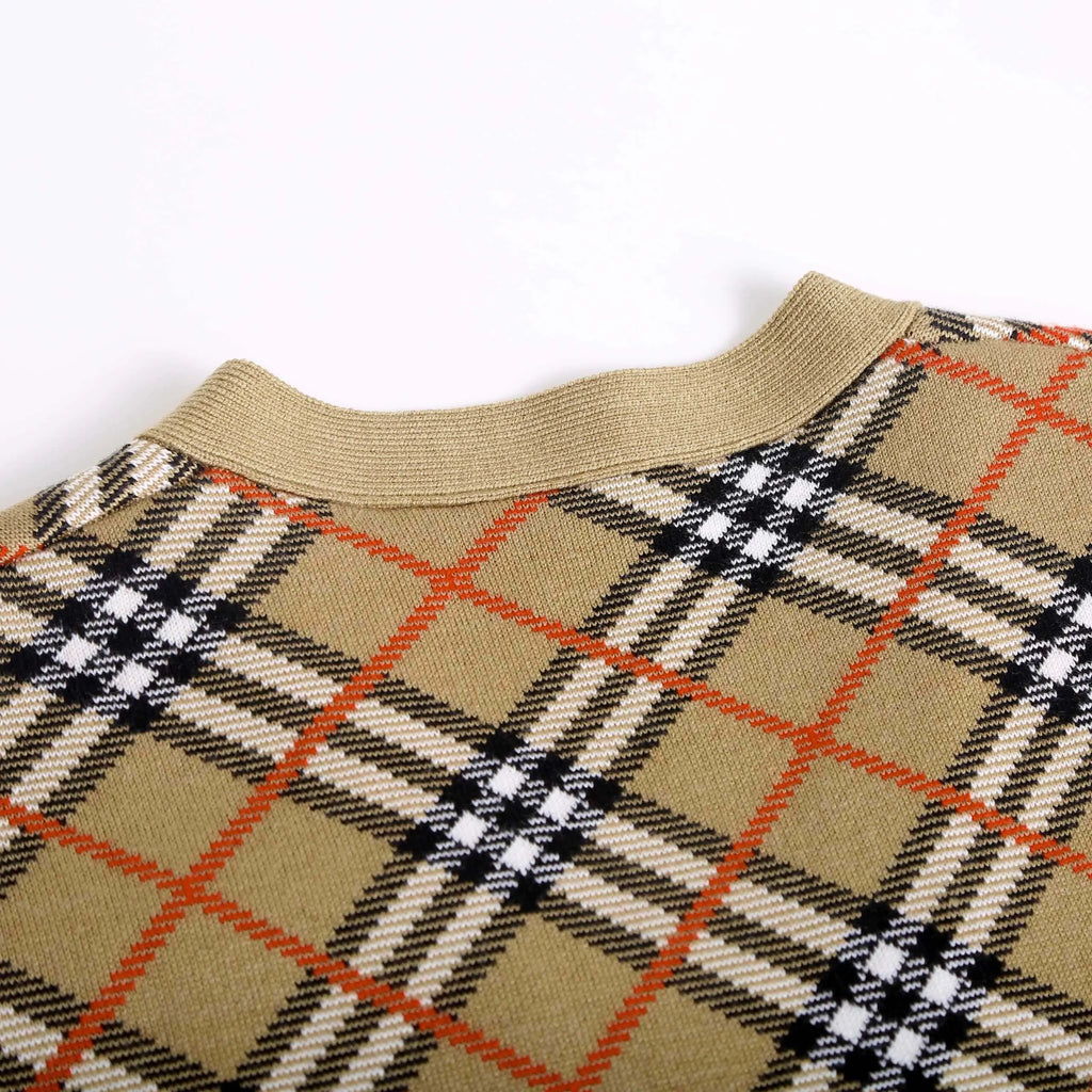 Twill Plaid Cotton‑Wool Blend Cardigan Jacket