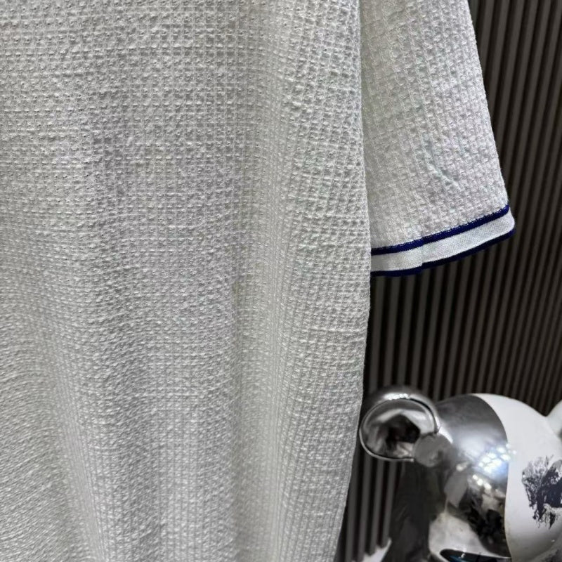 White Waffle Knit Polo Shirt